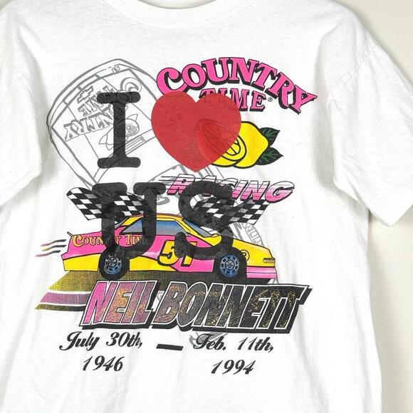VTG 90s Neil Bonnett NASCAR Racing Tee Size M I Love USA Country Time USA Made - Picture 4 of 7